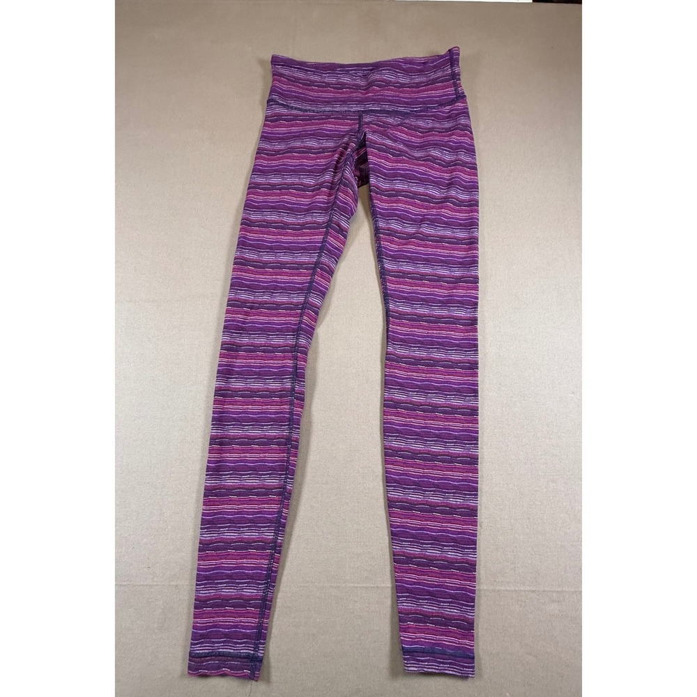 Lululemon Athletica Leggings Size 6 Purple Pink‎ Striped Athletic Yoga Pants